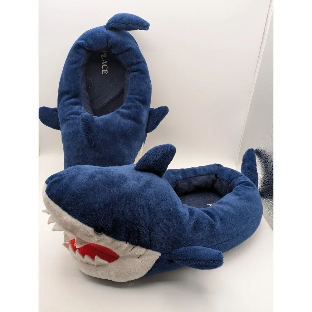 Kids Shark Slippers Blue‎ 3/4 Blue & White Super Soft Place